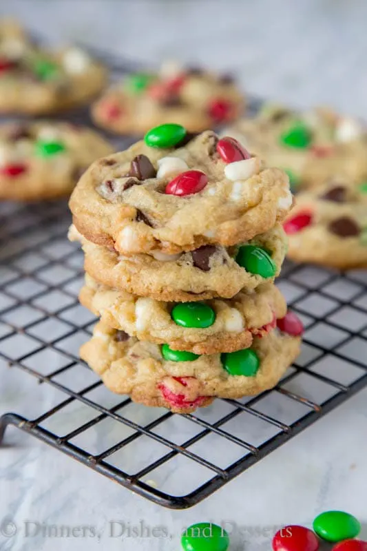 double chocolate m&m cookies on a plate