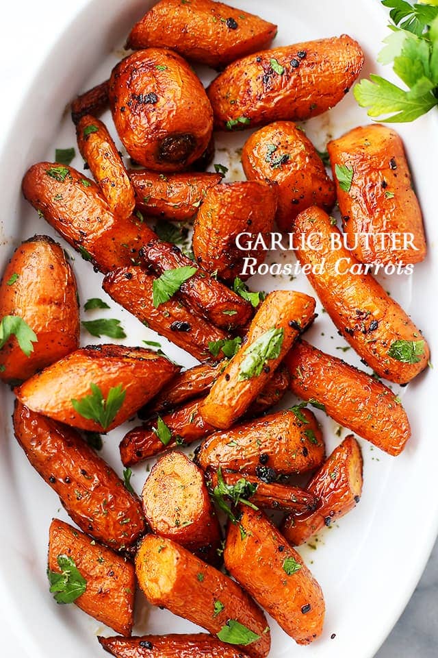 Garlic Butter Roasted Carrots {Diethood}