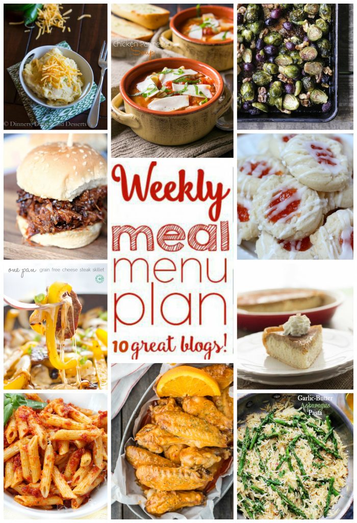  Weekly Meal Plan Week 17 - 10 great bloggers bringing you a full week of recipes including dinner, sides dishes, drinks and desserts!
