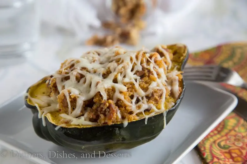 Quinoa & Sausage Stuffed Acorn Squash {Dinners, Dishes, and Desserts}