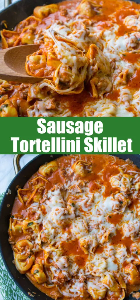 close up sausage tortellini skillet