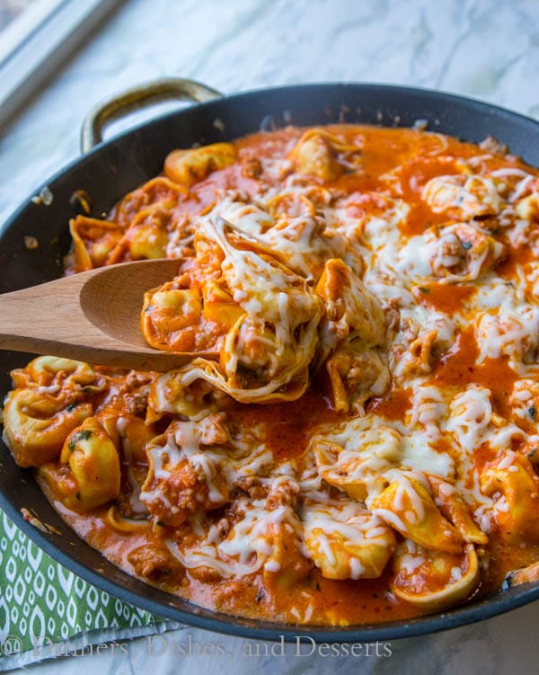 Sausage Tortellini Skillet - Your favorite tortellini comes together in a quick and easy one pan meal the whole family will love!