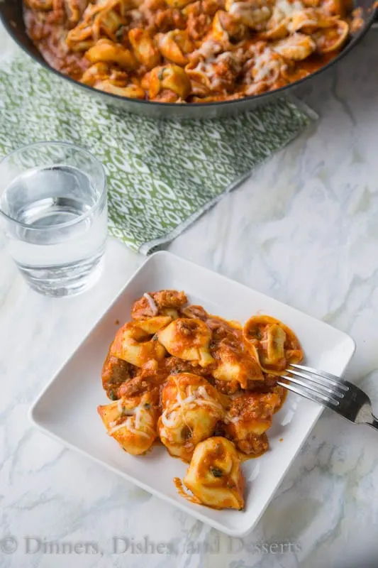 Sausage Tortellini Skillet - Your favorite tortellini comes together in a quick and easy one pan meal the whole family will love!