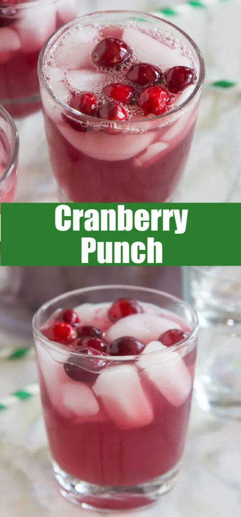 cranberry punch in a glass close up with cranberries on top