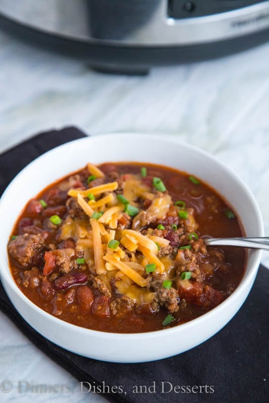 crock pot chili in a bowl