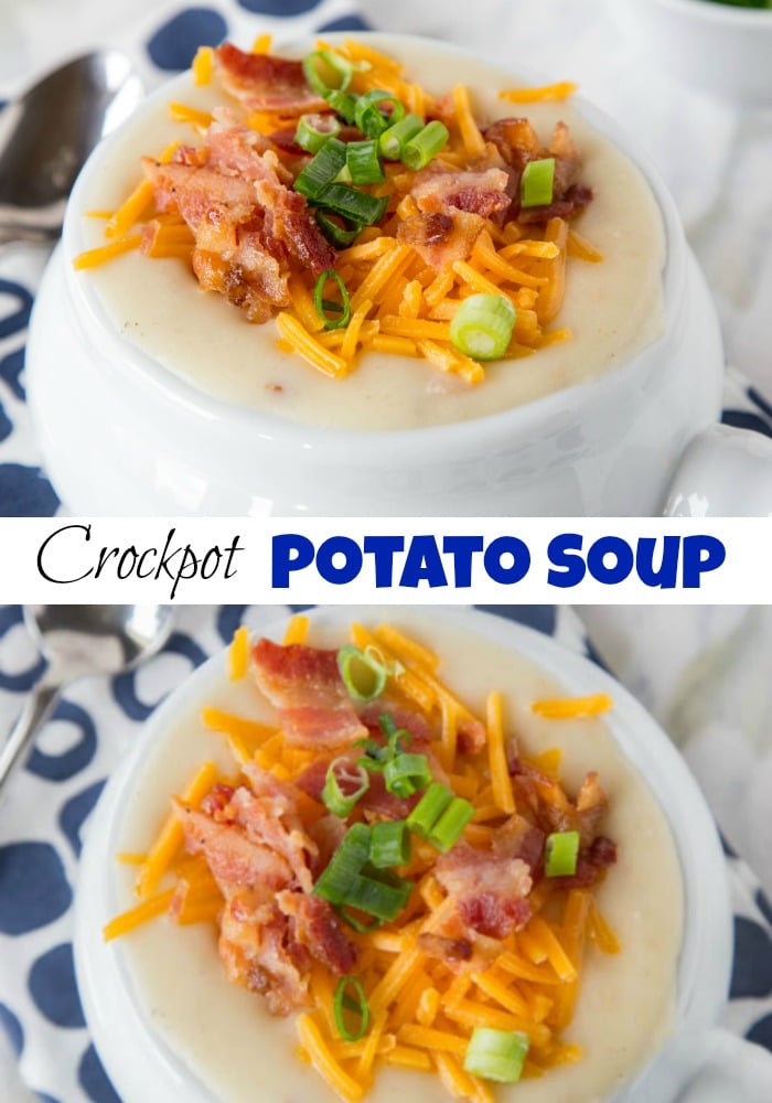 Crock Pot Potato Soup - Creamy loaded potato soup that is made in the crock pot.  Perfect comfort food for a cold winter night.