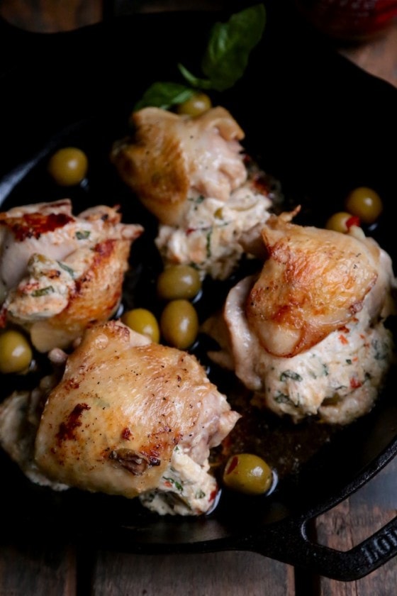 Hot Pepper Olive Stuffed Chicken Thighs {Country Cleaver}