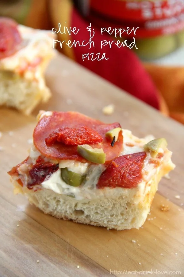 Olive and Pepper French Bread Pizza {Eat. Drink. Love.}