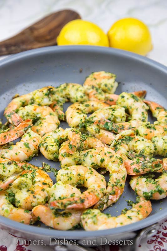 pan seared herb and shrimp in a pan
