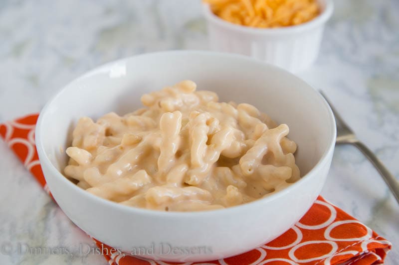 slow cooker mac and cheese in a bowl