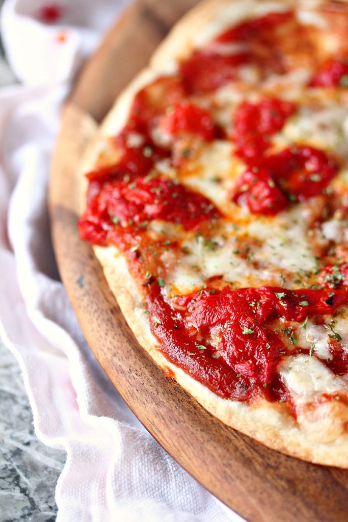 Tortilla Pizzas with Roasted Red Peppers {Cravings of a Lunatic}