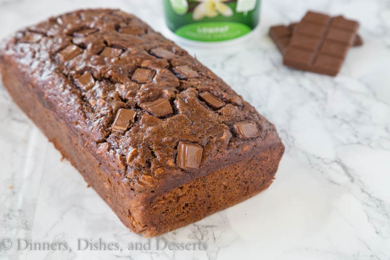 chocolate oatmeal banana bread on a board