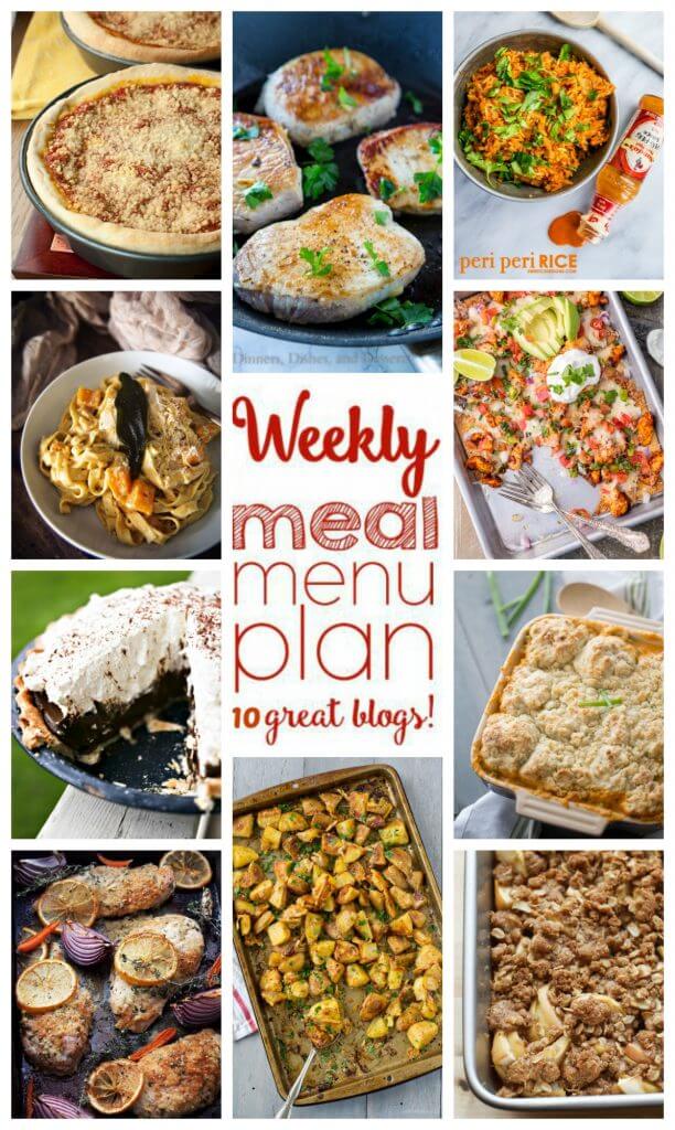 Weekly Meal Plan Week 33 - 10 great bloggers bringing you a full week of recipes including dinner, sides dishes, and desserts!