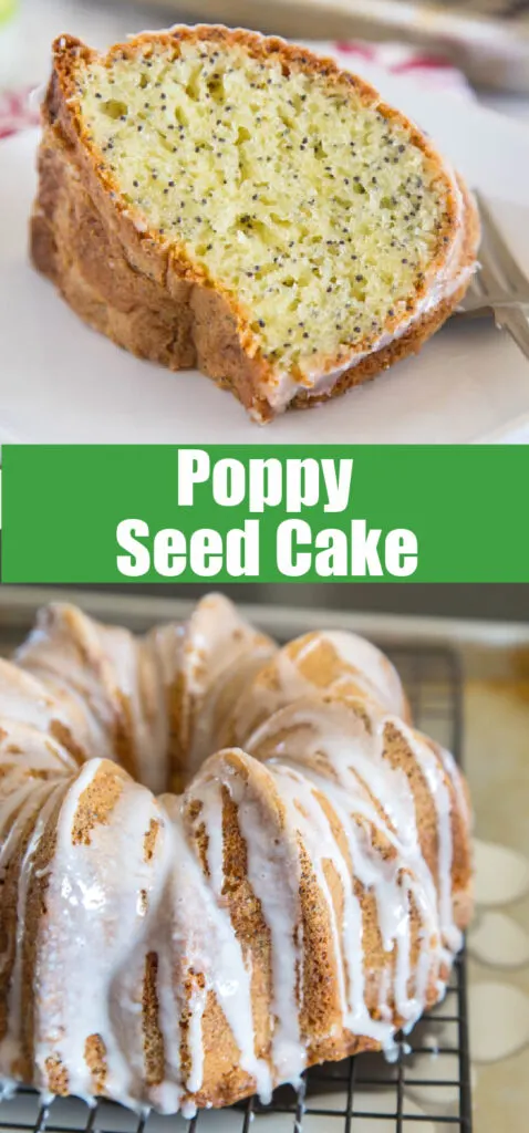close up of poppy seed cake on a plate