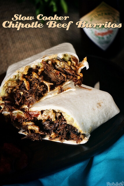 Slow Cooker Chipotle Beef Burritos {Pass the Sushi}