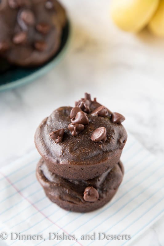 A close up of a chocolate cake on a plate, with Muffin and Oatmeal