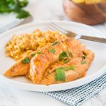 Creamy Salsa Chicken - Taco spiced chicken cooked with corn and salsa, and sour cream mixed in to make it creamy and delicious! One pan and 20 minutes!  