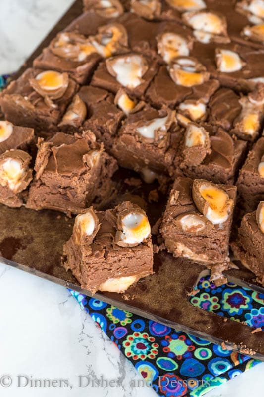 creme egg fudge on a board