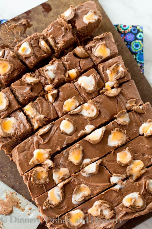 creme egg fudge on a board