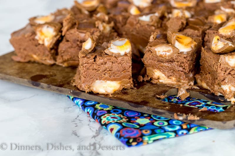 creme egg fudge on a board