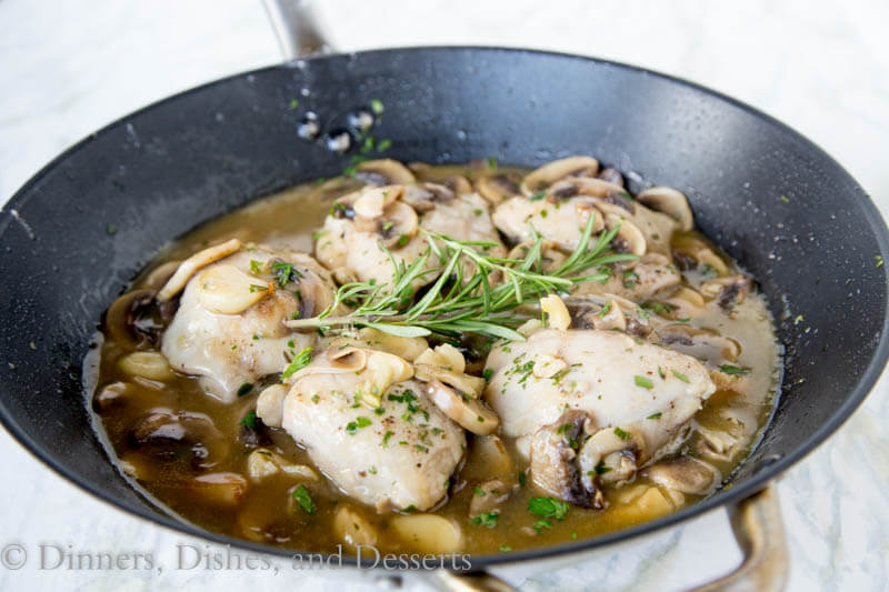 One Pan Garlic Chicken - chicken thighs and garlic come together for a super easy and delicious chicken dinner!