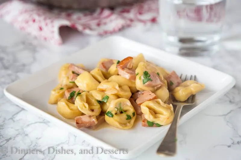 Plate with ham and tortellini
