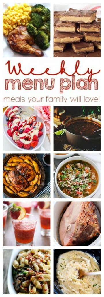 Weekly Meal Plan Week 35 - 10 great bloggers bringing you a full week of recipes including dinner, sides dishes, and desserts!