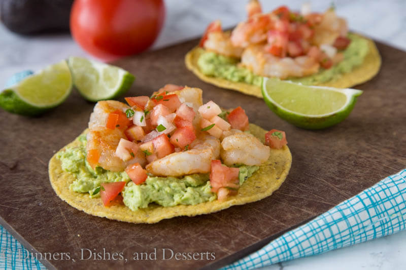 shrimp tostadas on a cutting board