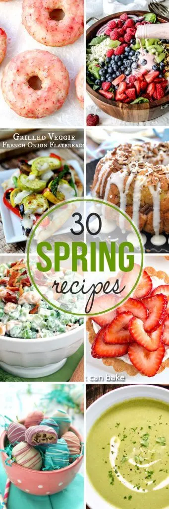 Over 30 great spring recipes to get your cooking and using lots of spring veggies and other ingredients!