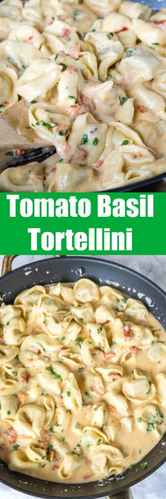 Tomato-Basil Tortellini - a rich and creamy pasta dinner the whole family will love.  Ravoili or Tortellini tossed in a sun-dried tomato cream sauce and plenty of fresh basil!