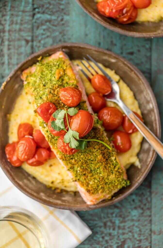 Herb Crusted Salmon with Goat Cheese Polenta {The Cookie Rookie}