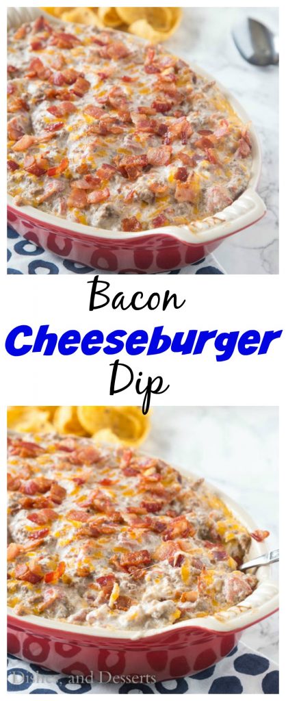 Bacon Cheeseburger Dip - all the flavor of your favorite bacon cheeseburger in an ooey, gooey, cheesy, dip.  Great for game day, entertaining or just because!