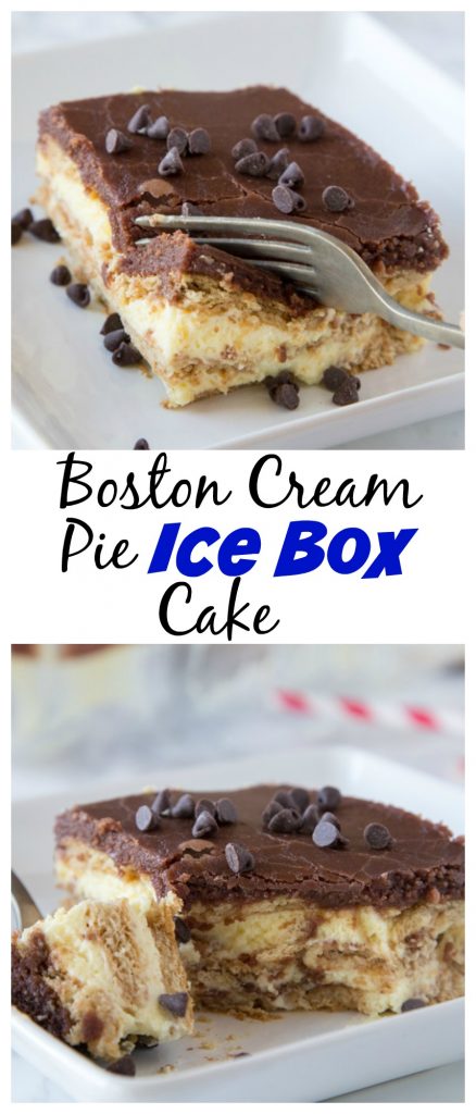 Boston Cream Pie Ice Box Cake - all the flavors of the infamous Boston Cream Pie in a quick and easy ice box cake. Â Great for those hot days when you don't want to turn on the oven, or when you just don't want to do all the work!