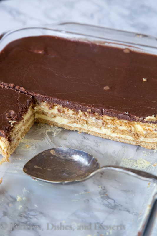 boston cream pie icebox cake in a pan