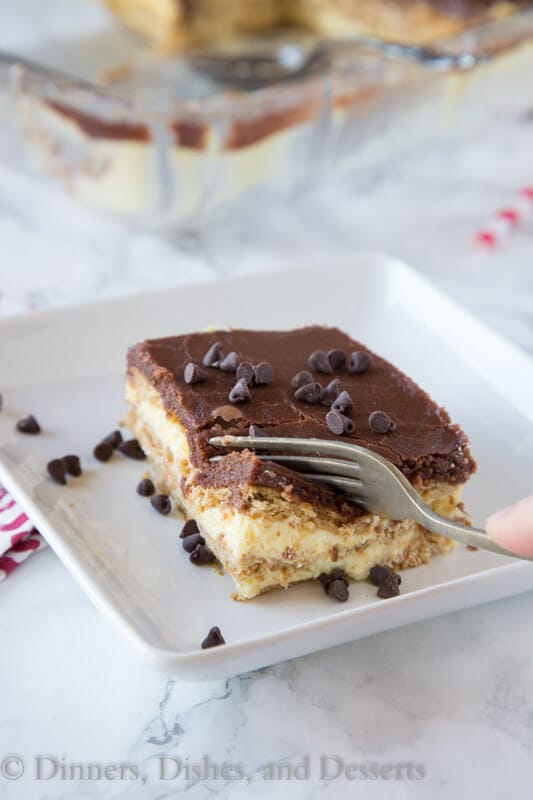 boston cream pie icebox cake on a plate