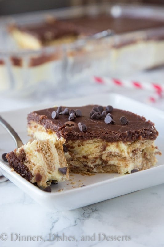 boston cream pie icebox cake on a plate