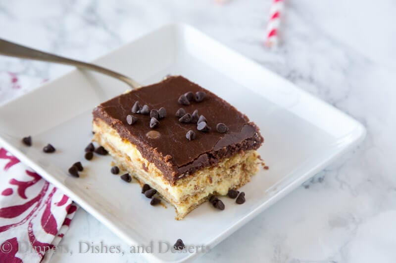 boston cream pie icebox cake on a plate