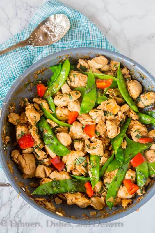 spicy basil chicken in a pan