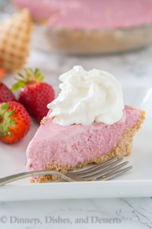 Strawberry Milkshake Pie - turn a classic strawberry milkshake into a creamy and delicious frozen pie! Complete with a waffle cone crust!