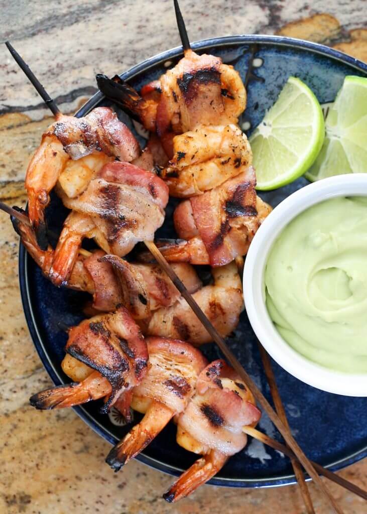 Bacon Wrapped Chipotle Shrimp Skewers {Barefeet in the Kitchen}