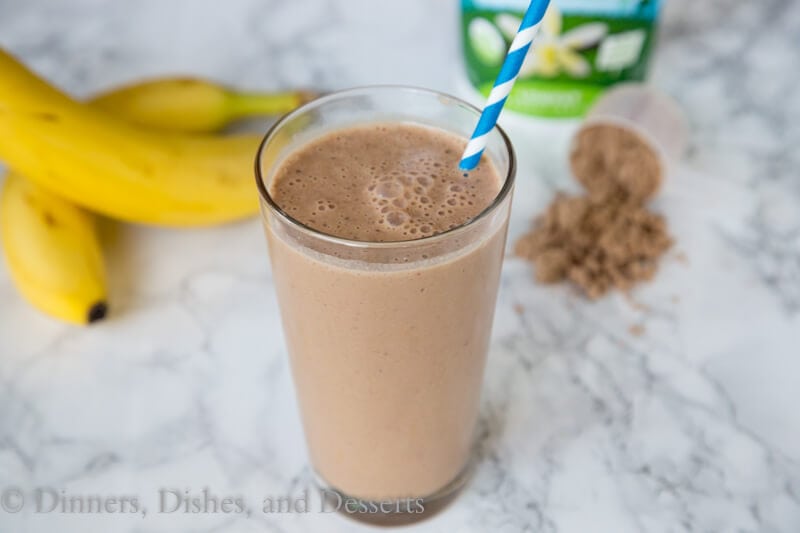 chocolate peanut butter smoothie in a cup