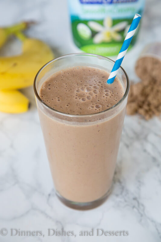 Chocolate Peanut Butter Smoothie is rich, creamy, and a healthy way to start the day! Who doesn't want to start their day with chocolate and not feel guilty about it?