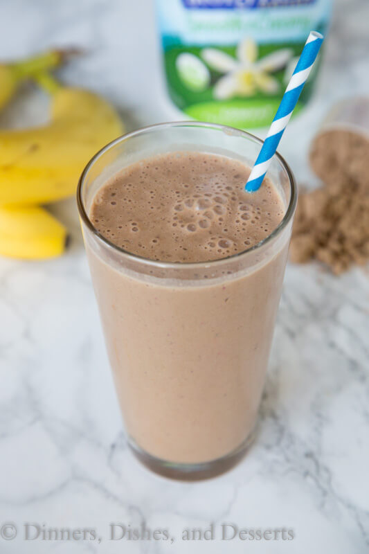 chocolate peanut butter smoothie in a cup