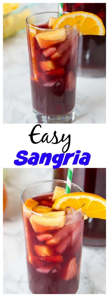 This Easy Sangria Recipe will definitely be a hit at any get together.  Slightly sweet, fruity, and perfect for a hot day.  Make a pitcher today and invite some friends over!