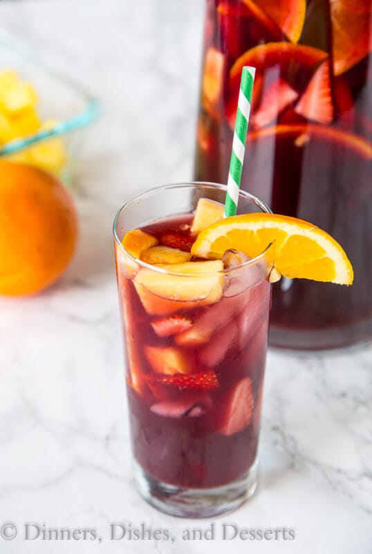 This Easy Sangria Recipe will definitely be a hit at any get together. Slightly sweet, fruity, and perfect for a hot day. Make a pitcher today and invite some friends over!