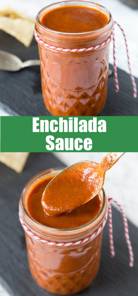close up enchilada sauce in jar