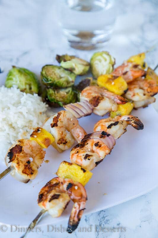 Grilled teriyaki shrimp kebabas on a plate