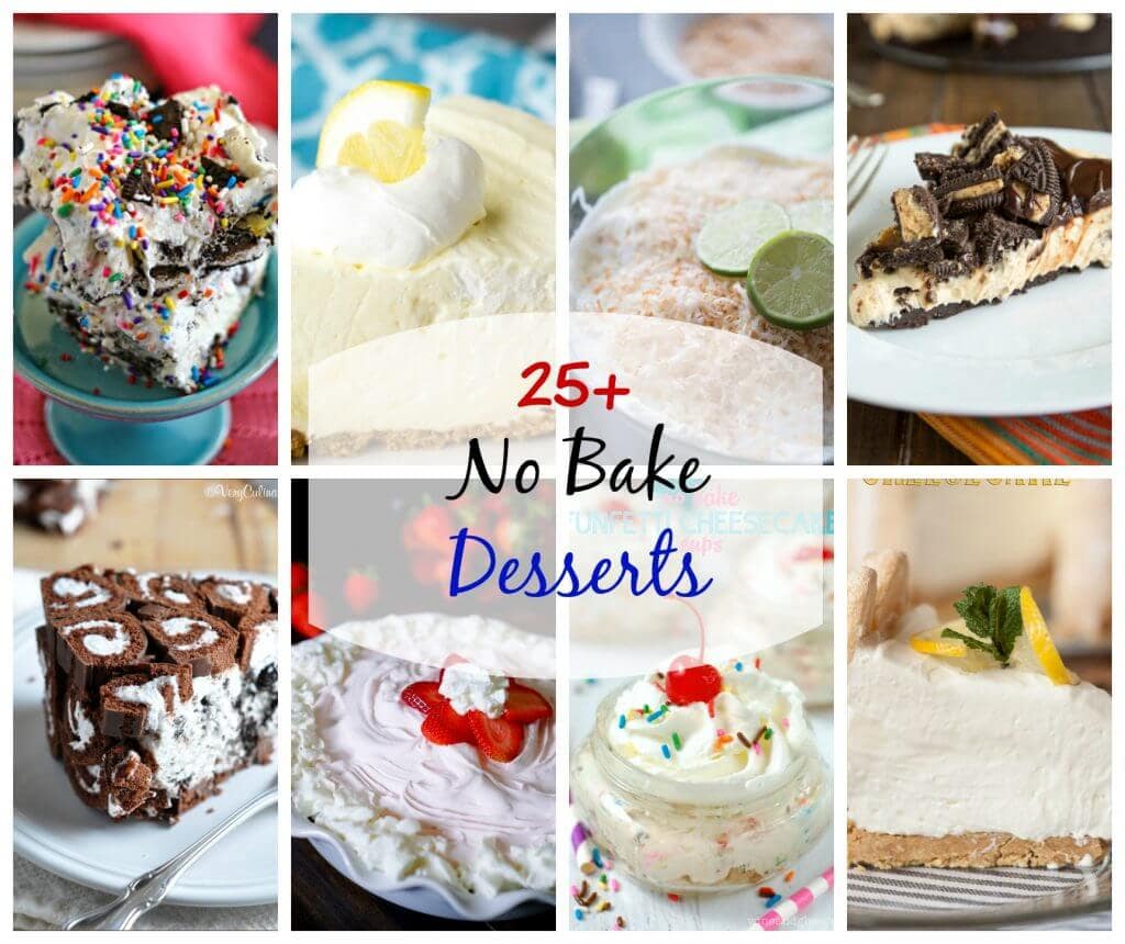 Over 25 No Bake Dessert Recipes to get you ready for summer. No need to heat up your kitchen to have dessert all summer long. Lots of great ideas to get you started.