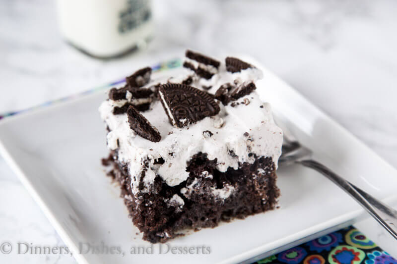 
oreo poke cake on a plate
