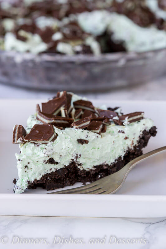 No Bake Mint Chocolate Chip Pie {Dinners, Dishes, and Desserts}